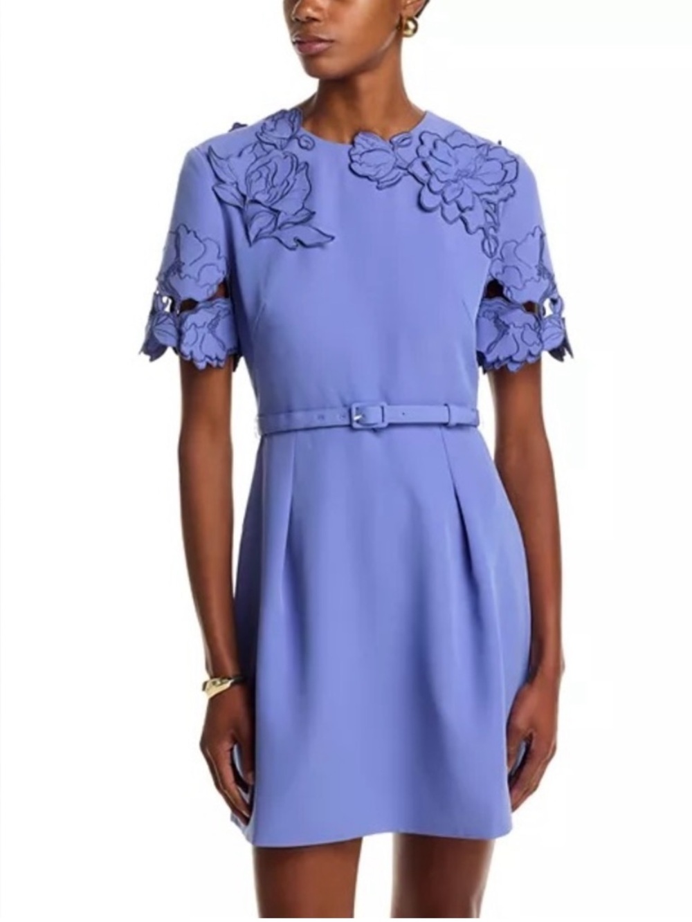 NWT LEO LIN Floral Appliqué Mini Dress in Periwinkle with Belt